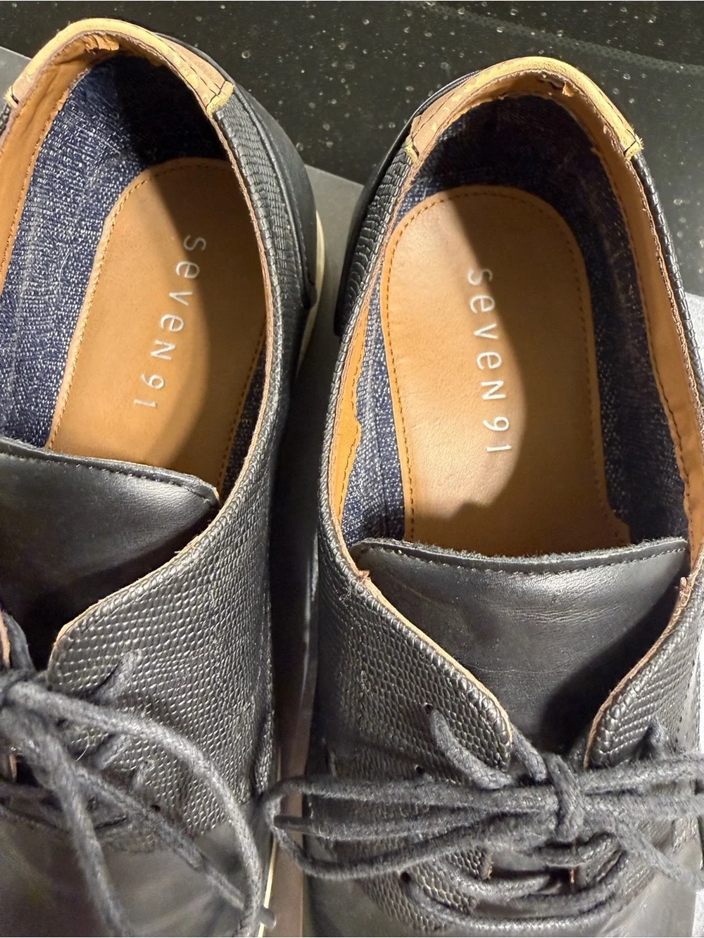 Men's Black Leather Derby Shoes with Textured Vamp